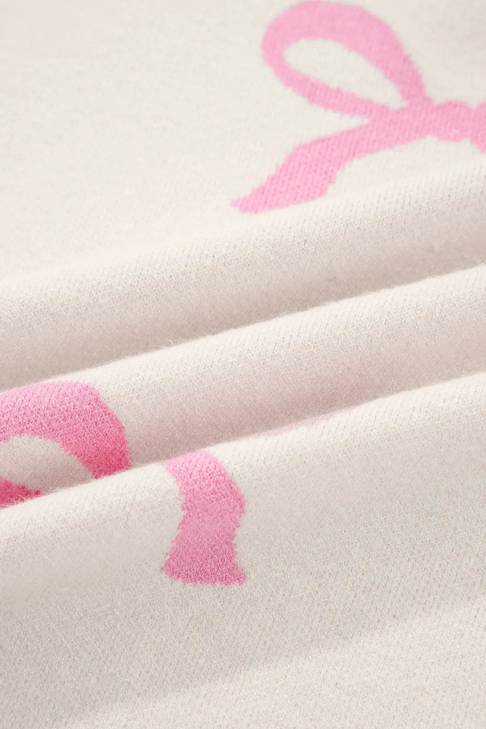 Pink Bow Print Ribbed Trim Drop Shoulder Loose Sweater Dear-Lover Dropshipping